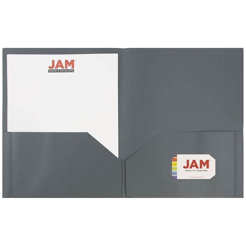 JAM PAPER Plastic 2 Pocket POP Folders - Durable School Folders - Grey - 6/Pack - Image 3